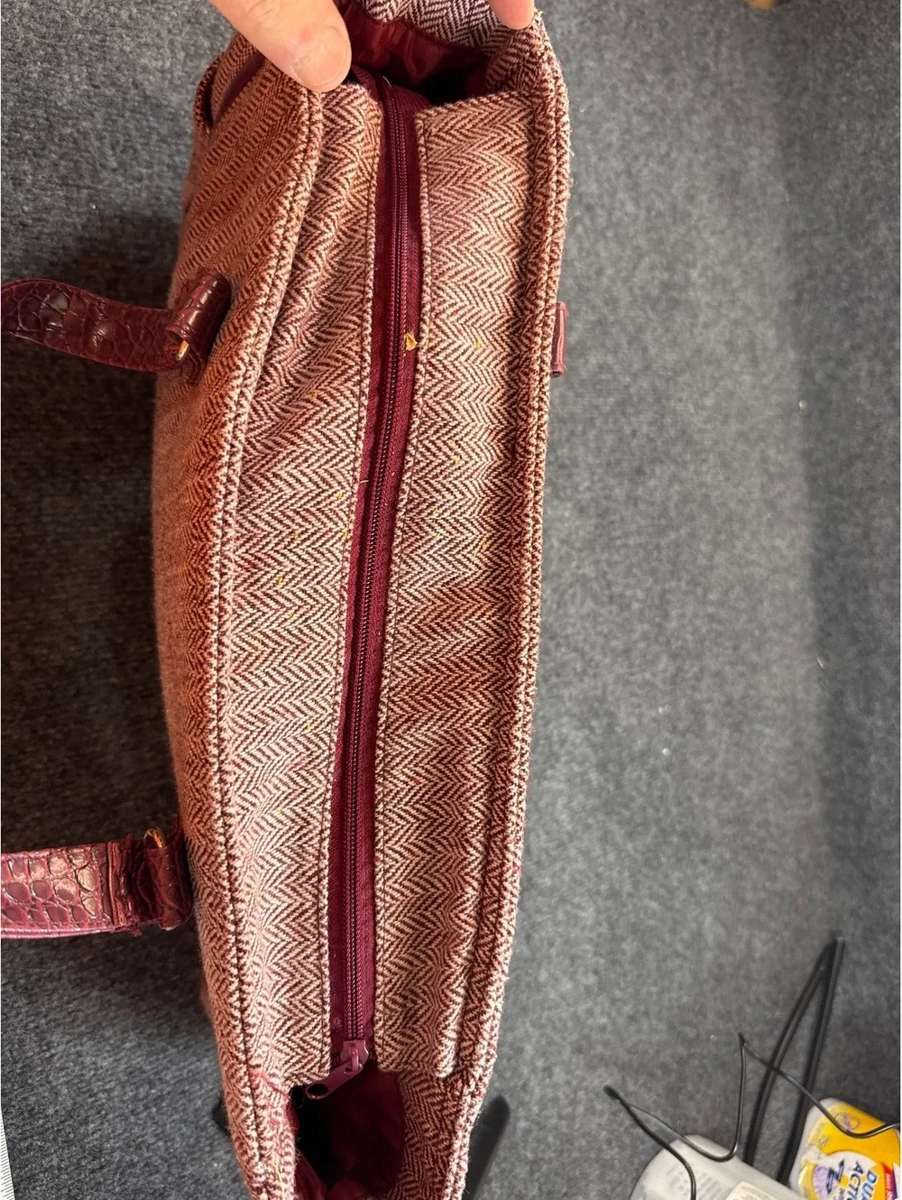Womens Red Herringbone Weekender Duffel Bag Carry On Travel Shoulder Tote